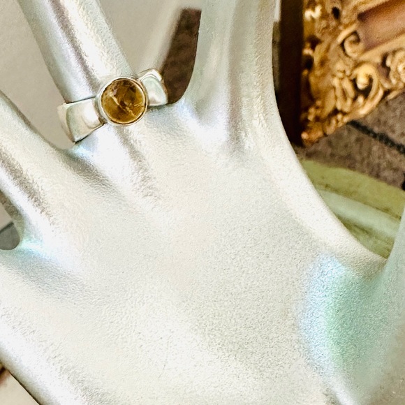 Vintage Modernist Citrine Wide Silver Ring